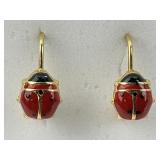 18KT Gold Enameled Ladybug Earrings.