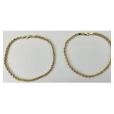 Pair of 10KT Gold Twisted Rope Chain Bracelets.