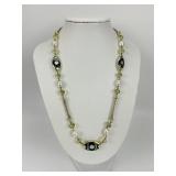 14KT Gold Geometric Cabochon Crystal Necklace.