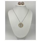 14KT Gold Compass Diamond Pendant & Earrings.
