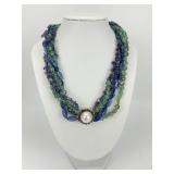 14KT Gold Pearl & Sapphire Accent Necklace.
