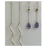 14KT Gold Amethyst & Gold Threader Earrings.