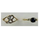 14KT Gold Sapphire & 10KT Monogram Rings.