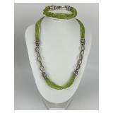 2pc 18KT Gold & Sterling Caviar Peridot Jewelry.