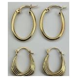 2 Pairs of 14KT Gold Hoop Earrings.