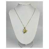 14KT Gold Clover & Emerald Pendant Necklace.