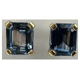14KT Gold Large Cut Blue Topaz Earrings.
