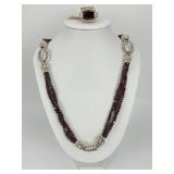 18KT Gold & Sterling Caviar Ring & Necklace.