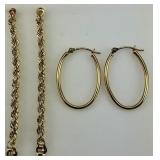 10KT & 14KT Gold Hoop & Chain Earrings.