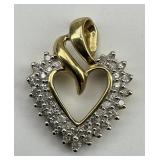 14KT Gold Diamond Chip Heart Pendant.
