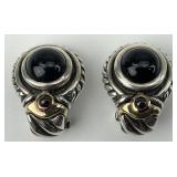 14KT Gold & Sterling Silver Onyx Earrings.
