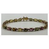 14KT Gold Multi Color Gemstone Tennis Bracelet.