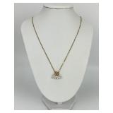 14KT Gold Triple Cubic Zirconia Pendant Necklace.