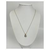 10KT Gold White Topaz Diamond Pendant Necklace.