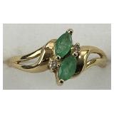 14KT Gold Emerald & Diamond Bypass Ring.