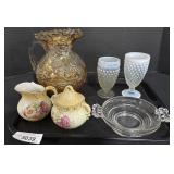 Carnival Glass Pitcher, Austria Pottery, and