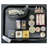 Unc. Pennies, Lebanon Wooden Nickels, FM Knife.