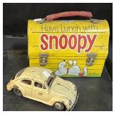 Thermos Snoopy Lunchbox & Vintage Tin Car Toy.