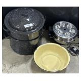 Enamelware Steamer, Skillet w/ Egg Poacher.