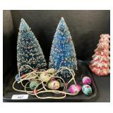 Painted Glass Christmas Lights, Candle & Trees.