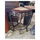 Vtg Chinese Rosewood Marble-top Corner Table.
