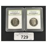 (2) Slabbed 1978-S Kennedy Half Dollars.