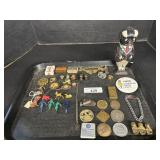 Cast Iron Coin Bank, Costume Jewelry, Pins,