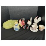 Shawnee Corn Dish, Chicken Figurines, Mugs.