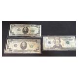 3 Green Seal $20 Bills.