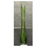Mid Century Green Art Glass Swung Glass Vase.