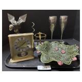 Bulova Clock, Ceramic Strawberry Dish.