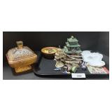 Carnival Glass Dish, Pagoda Night Light, Table