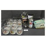 Wildlife & Coca Cola Glasses, Ezra Brooks Decanter