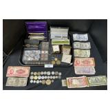 Foreign Currency, Indian Head Pennies, Clocks.