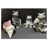 Frog Statues & Seashell Dish.