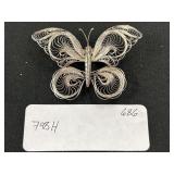 Mexico Sterling Silver Filigree Butterfly Brooch.