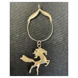 14K Gold Charm Holder, Horse Pendant.