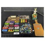 Die Cast Toy HotWheels, Glass Marbles.