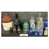 Stoneware Mercury Jug, Glass Bottles & Insulators