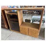 Vtg Oak Console Cabinet.