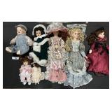 7 Various Vintage Porcelain Dolls.
