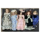 5 Various Vintage Porcelain Dolls.