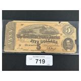 1864 Confederate States America $5 Richmond Note.