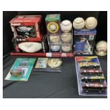 Autographed Baseballs, Football & Helmet.