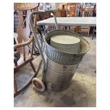 (2) Galvanized Buckets, Stainless Wheeled Barrel.
