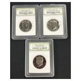 Slabbed (2) 2024 (1) 1990 Kennedy Half Dollars.