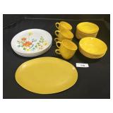 Vintage Yellow & Floral Melamine Dinnerware.
