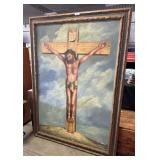 Artist Signed Oil on Canvas Crucifixion Painting.