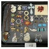Costume Jewelry, Brooches, Earrings, Necklace.