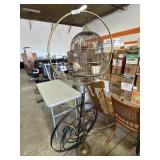Vtg Brass Bird Cage, Metal Art Tiered Stand.
